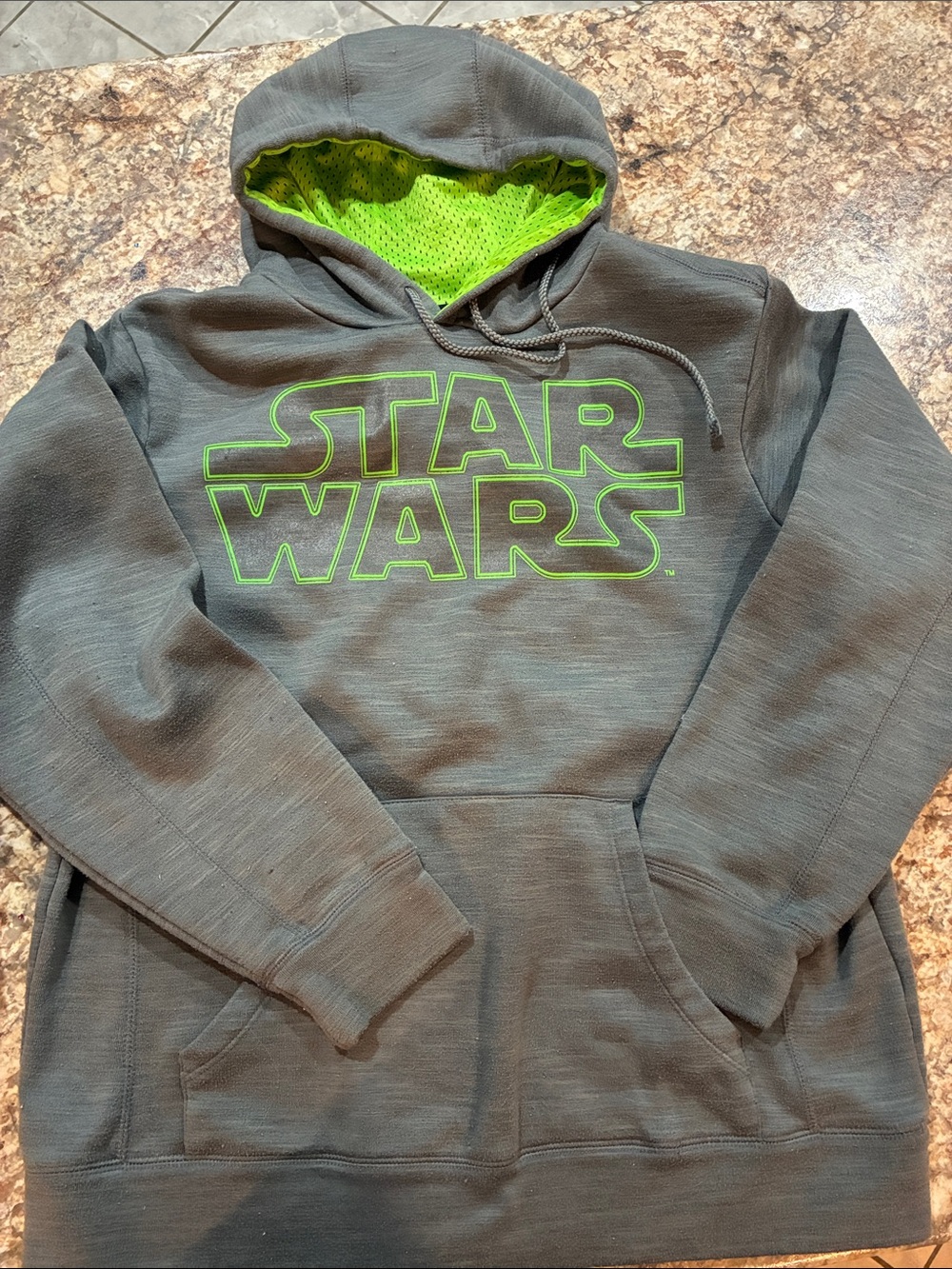 Star Wars Men’s Gray Hoodie with Neon Green Logo and Lining